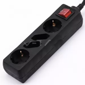 V-TAC  Adaptor 4 Prize cu întrerupător Negru 