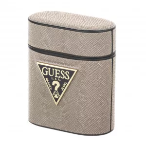 Guess Husa Protectie Casti Saffiano pentru Apple AirPods Gen 1 / Apple AirPods Gen 2, Bej GUACA2VSATMLLG