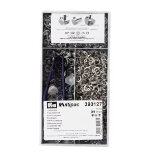 Prym Set capse Jersey, 10 mm, finisaj argintiu, pentru tricot, 200 perechi
