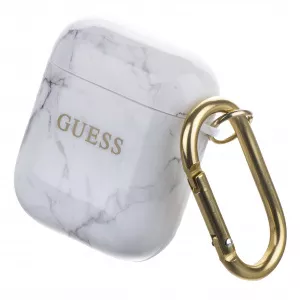 Guess Husa Protectie Casti Marble pentru Apple AirPods Gen 1 / Apple AirPods Gen 2, Alba GUACA2TPUMAWH