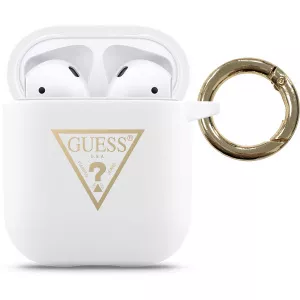 Guess Husa Protectie Casti Triangle pentru Apple AirPods Gen 1 / Apple AirPods Gen 2, Alba GUACA2LSTLWH
