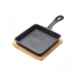 KitchenCraft Tigaie din fontă cu suport de lemn Master Class, 15 x 11,5 x 2 cm
