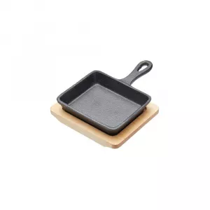 KitchenCraft Tigaie din fontă cu suport de lemn Master Class, 12,5 x 18 x 2,5 cm