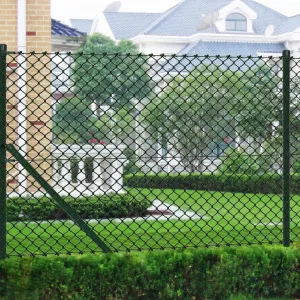 vidaXL Gard legătură plasă cu stâlpi, verde, 1 x 15 m, oțel galvanizat