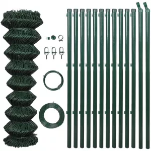 vidaXL Gard legătură plasă, stâlpi, verde, 1,25x25 m, oțel galvanizat