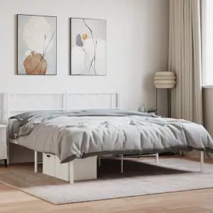 vidaXL Cadru de pat metalic cu tăblie, alb, 150x200 cm 372328
