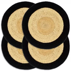 vidaXL Naproane, 4 buc., negru, 38 cm, iută și bumbac, rotund