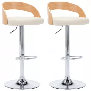 vidaXL Scaune de bar, 2 buc., crem, piele artificială și lemn curbat 283147