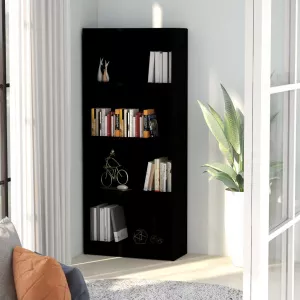 vidaXL Bibliotecă cu 4 rafturi, negru, 60 x 24 x 142 cm, PAL 800874