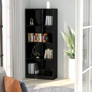 vidaXL Bibliotecă 4 rafturi, negru extralucios, 60 x 24 x 142 cm, PAL