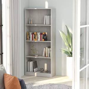 vidaXL Bibliotecă cu 4 rafturi, gri beton, 60 x 24 x 142 cm, PAL