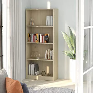 vidaXL Bibliotecă cu 4 rafturi, stejar Sonoma, 60 x 24 x 142 cm, PAL