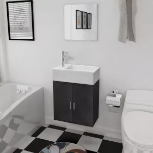 vidaXL Set mobilier baie format din 3 piese cu chiuvetă inclusă, Negru
