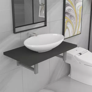 vidaXL Set mobilier de baie, 2 piese, gri, ceramică 279331