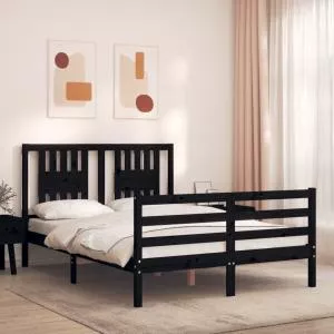 vidaXL Cadru de pat cu tăblie, negru, 120x200 cm, lemn masiv 3194570