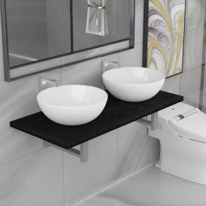 vidaXL Set mobilier de baie din 3 piese, negru, ceramică 279359