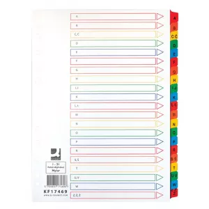 Q-Connect Index carton alb Mylar alfabetic A-Z, margine PP color, A4, 170g/mp