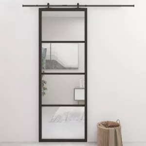 vidaXL Ușă glisantă aluminiu și sticlă ESG 76x205 cm negru 149479