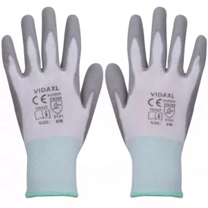 vidaXL Mănuși de protecție PU, mărime 8/M, alb și gri