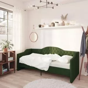 vidaXL Pat de zi cu saltea si USB, verde inchis, 90x200 cm, textil 3080308