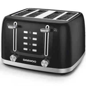 Daewoo Prajitor de paine DBT4160B, putere 1600 W, capacitate 4 felii, tavita de firimituri, functii: waffles, reincalzire, decongelare, anulare, control electronic rumenire, carcasa inox (Negru)