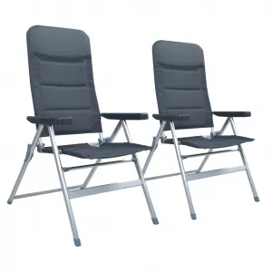 vidaXL Scaune de grădină rabatabile, 2 buc., gri, aluminiu