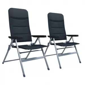 vidaXL Scaune de grădină rabatabile, 2 buc., negru, aluminiu