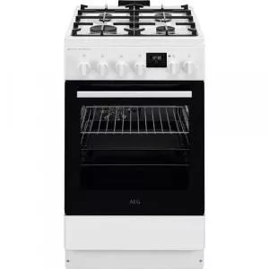 AEG Aragaz CKB56490BW, Mixt, 4 arzatoare , Siguranta plita, Aprindere integrata, Gratare fonta, Cuptor electric, SteamBake, AirFry, Timer, Grill electric, Clasa A, 50 cm (Alb)