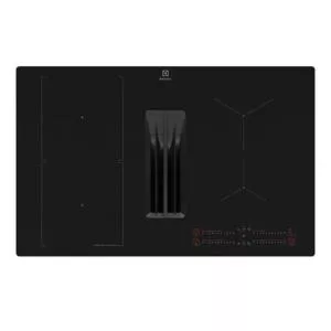 Electrolux Plita incorporabila cu hota integrata ECC83443CZ, Inductie, ComboHob FlexiBridge, 80 cm, Booster (4 zone), Motor inverter, 2 Filtre de carbon si aluminiu incluse, 650 mc/h, SaphirMatt (Negru)