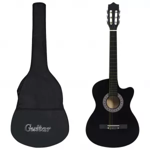 vidaXL Set chitară acustică occidentală 12 piese 6 corzi negru 38