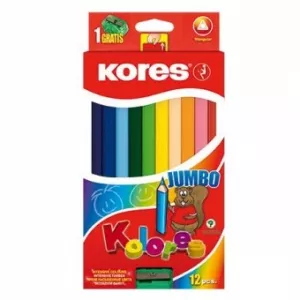 Kores Creioane 12 Culori cu Ascutitoare Triunghiulare Jumbo KO93512