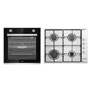 Samus Pachet ONL49 Cuptor incorporabil SCE827GCF, 80 l, 2500 W, 7 Functii, Clasa energetica A, Timer digital, Grill electric, Ventilator, Curatare catalitica (Negru) + Plita incorporabila PSG-64SX, 4 Arzatoare, Gaz (Argintiu)