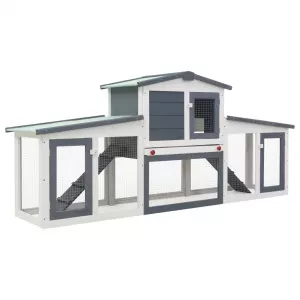 vidaXL Cușcă exterior pentru iepuri mare, gri&alb, 204x45x85 cm, lemn