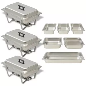 vidaXL Set vase încălzire mâncare, 3 piese, oțel inoxidabil