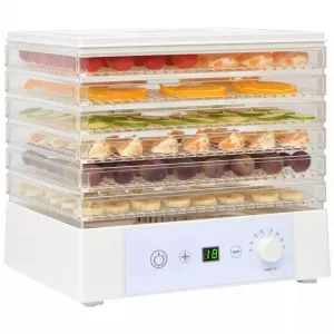 vidaXL Deshidrator de alimente cu 6 tăvi, 250 W, Alb