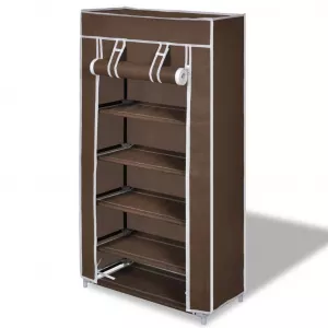 vidaXL Dulap pantofi cu husă din material textil, 58 x 28 x 106 cm, Maro