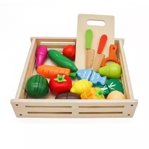 Procart Set ladita cu fructe si legume din lemn, pentru feliat, tocator, cutite, prindere magnetica