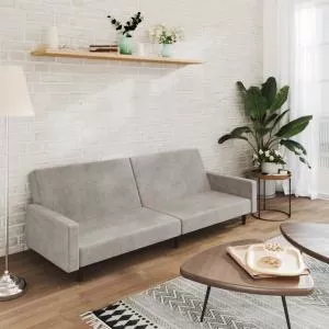 vidaXL Canapea extensibilă cu 2 locuri, gri deschis, catifea 375737