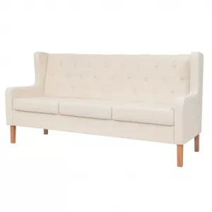 vidaXL Canapea cu 3 locuri, material textil, alb crem