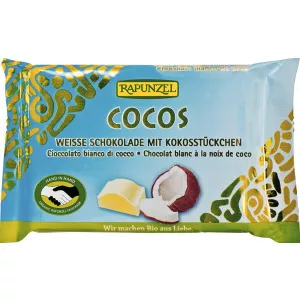 Rapunzel Ciocolata Alba cu Bucatele de Cocos Ecologica/Bio 100g