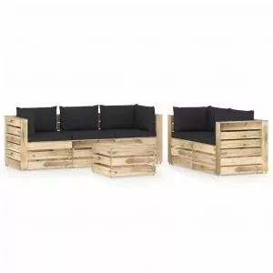 vidaXL Set mobilier de gradina cu perne, 6 piese, lemn verde tratat 3074682