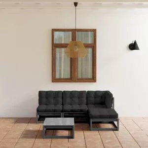 vidaXL Set mobilier de gradina cu perne, 5 piese, lemn masiv de pin 3076541