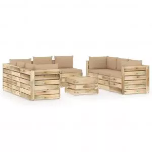 vidaXL Set mobilier de gradina cu perne, 9 piese, lemn verde tratat 3074738