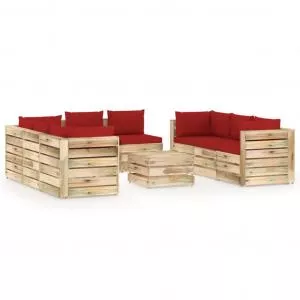 vidaXL Set mobilier de gradina cu perne, 9 piese, lemn verde tratat 3074741