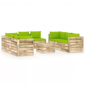 vidaXL Set mobilier de gradina cu perne, 9 piese, lemn verde tratat 3074746