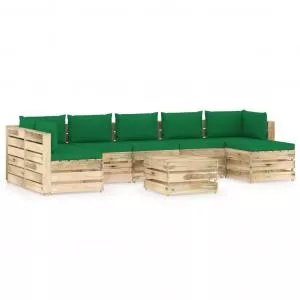 vidaXL Set mobilier de gradina cu perne, 8 piese, lemn verde tratat 3074752
