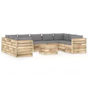 vidaXL Set mobilier de gradina cu perne, 10 piese, lemn verde tratat 3074760