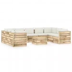vidaXL Set mobilier de gradina cu perne, 10 piese, lemn verde tratat 3074761