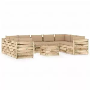 vidaXL Set mobilier de gradina cu perne, 10 piese, lemn verde tratat 3074762