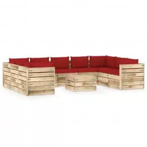 vidaXL Set mobilier de gradina cu perne, 10 piese, lemn verde tratat 3074765